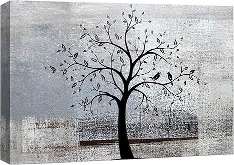 wallpapers Black Tree Branches On Canvas wall26 abstract tree canvas wall art black tree branch with leaves and birds on grey background gallery wrap modern home art ready to hang