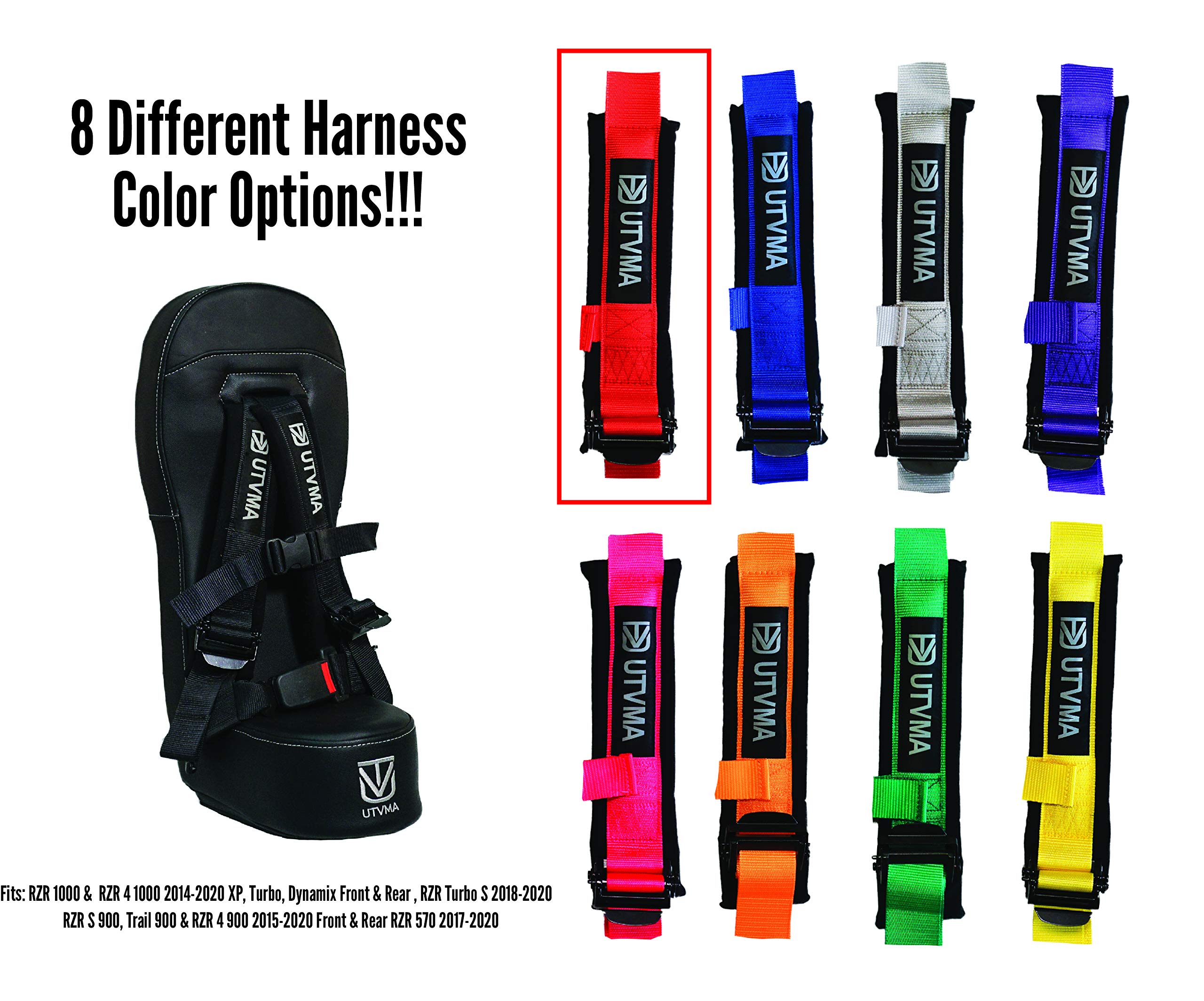 UTVMA RZR1000BS RZR 1000 Bump Seat Inlcudes a COLORED 4-Point Harness | Center Seat | Kid Seat | RZR 1000 & 4 1000 Turbo, Dynamix Front & Rear, Turbo S, 900 S, 900 Trail, RZR 4 900, RZR 570 (Red)