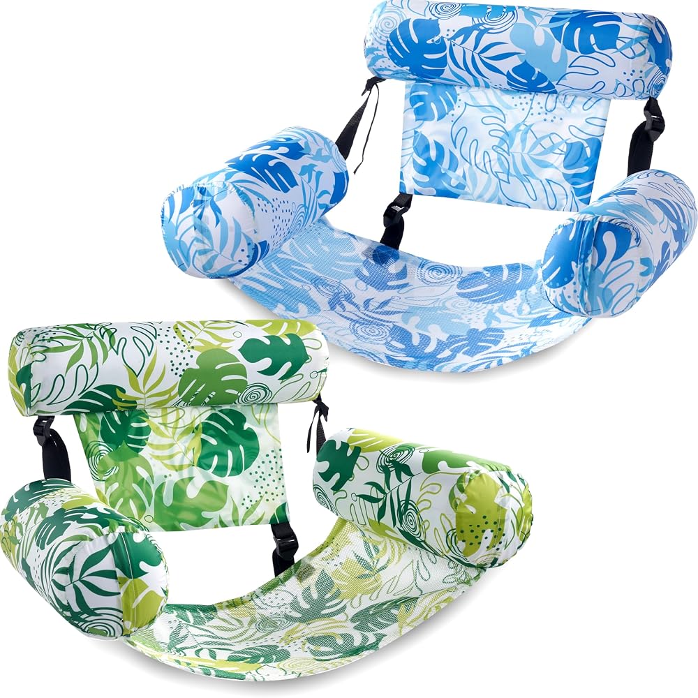 Sloosh Inflatable Pool Chair 2 Pack Tropical Leaves Adjustable Backrest