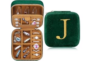 Parima Back to school Personalized Plush Velvet Jewelry Case - Small Initial Jewelry Box Jewelry Case Organizer Travel Essential for Women Birthday Mom Friends Her Teen Girls Teenage Gift J