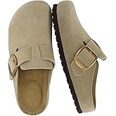 CUSHIONAIRE Rusty Genuine Leather Clogs for Women, Comfortable Slip On Womens Shoes with Adjustable Buckle and Soft Memory Foam