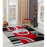 GLORY RUGS Area Rug Modern 5x7 Red Soft Hand Carved Contemporary Floor Carpet with Premium Fluffy Texture for Indoor Living Dining Room and Bedroom Area
