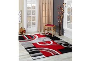 GLORY RUGS Area Rug Modern 5x7 Red Soft Hand Carved Contemporary Floor Carpet with Premium Fluffy Texture for Indoor Living Dining Room and Bedroom Area