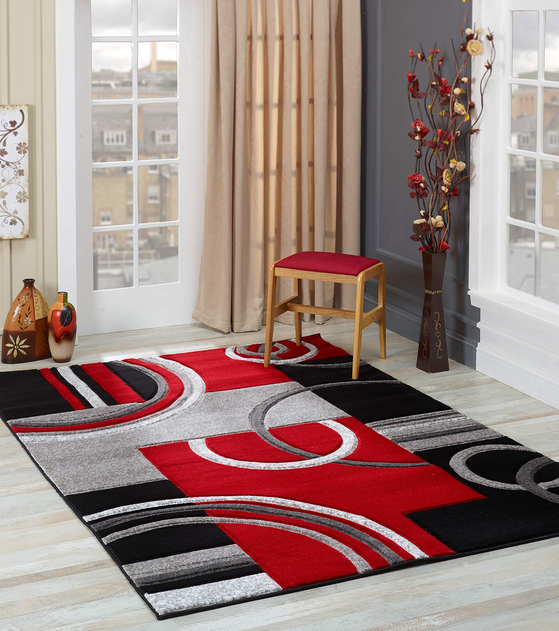 Photo 1 of ***DIRTY*** GLORY RUGS Area Rug Modern 8x10 Red Soft Hand Carved Contemporary Floor Carpet with Premium Fluffy Texture for Indoor Living Dining Room and Bedroom Area