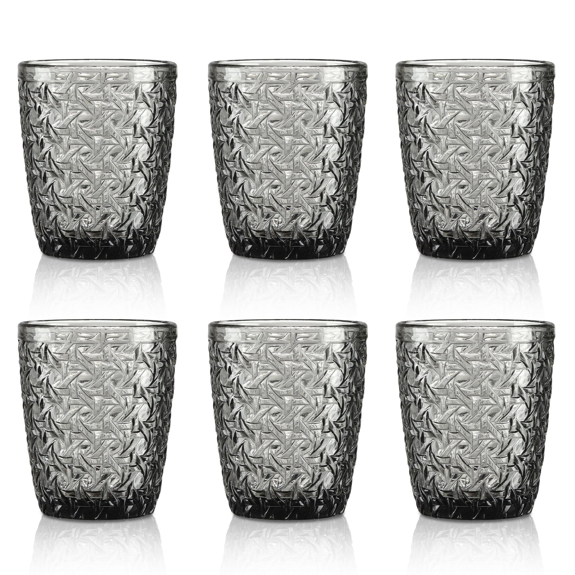 Joeyan Drinking Glasses, Set of 6 Glass Tumblers Ribbed Water Glasses Elegant Art Deco Ripple Vintage Glassware for Juice Cocktail Whiskey Beer Water Tea Gift, Grey — image 1
