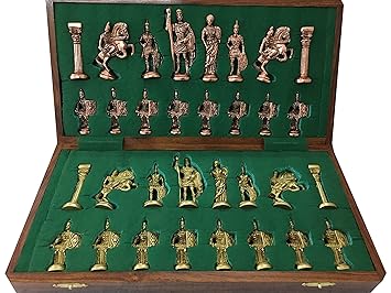 CHESSNCRAFTS LUXURY BRASS METAL FOLDING CHESS BOARD GAME SET WITH ROMAN ARMY THEME DESIGN CHESS MEN STORAGE INSIDE BOARD - BEST FOR HOME DECOR & GIFTING PURPOSE.