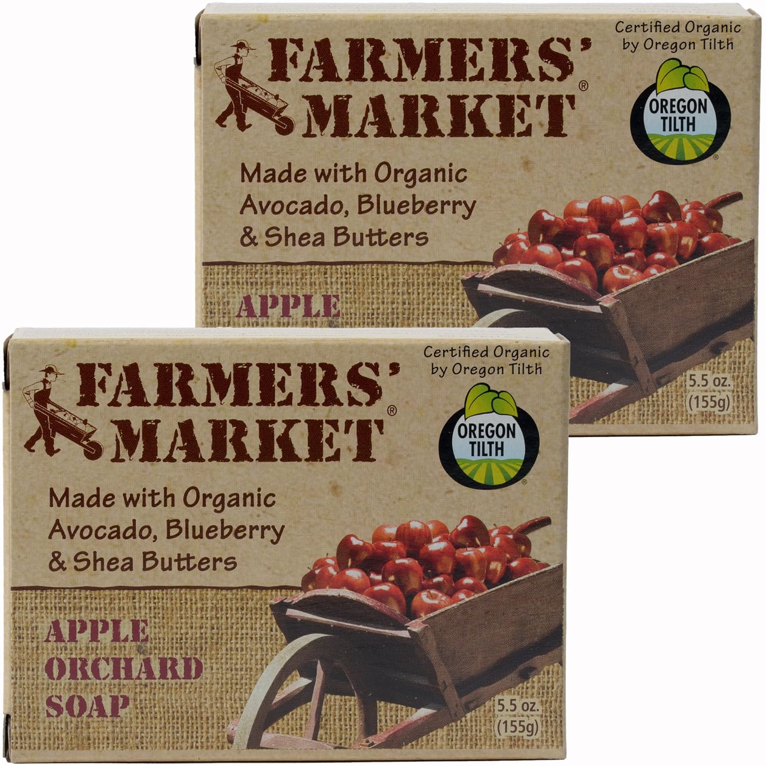 Farmers' Market Organic Bar Soap Apple Orchard, Pack of 2, 5.5-Ounces Each