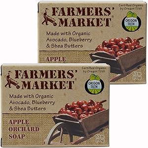 Farmers' Market Organic Bar Soap Apple Orchard, Pack of 2, 5.5-Ounces Each