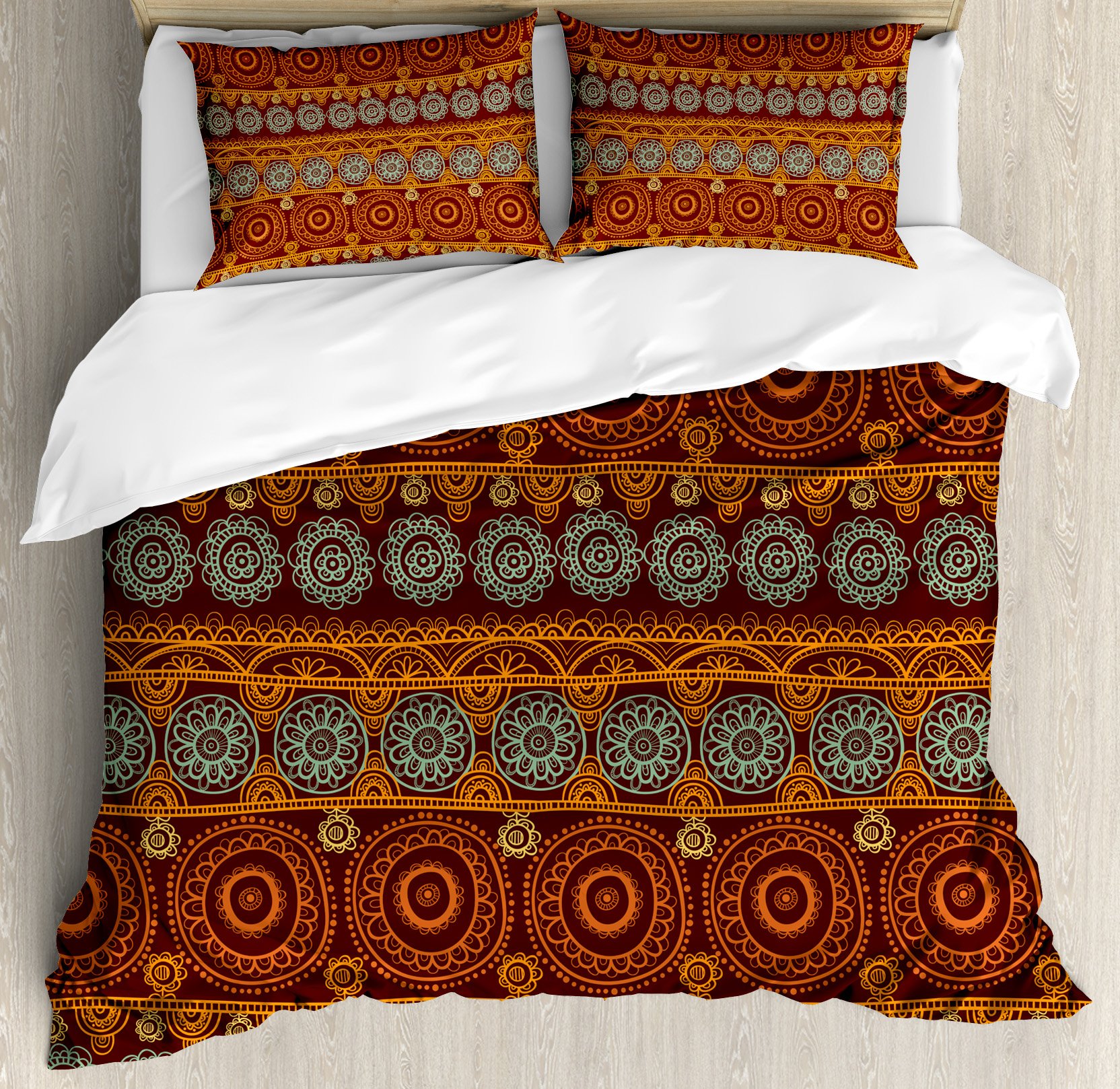 Ambesonne Prehistoric Duvet Cover Set, Aboriginal Patterns Round Line Floral Style Circles Australia