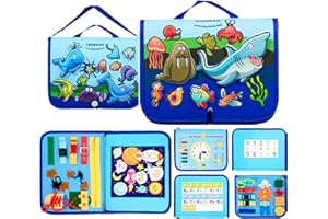 AKERBAM Busy Board for 1+ Year Old, No Pieces Falling Off, Superior Felt Adherence, Montessori Busy Board for Toddlers 3-5, Autism Sensory Toys for 1 2 3 4 5 6 Year Old, Travel Quiet Book Matching Game Boy