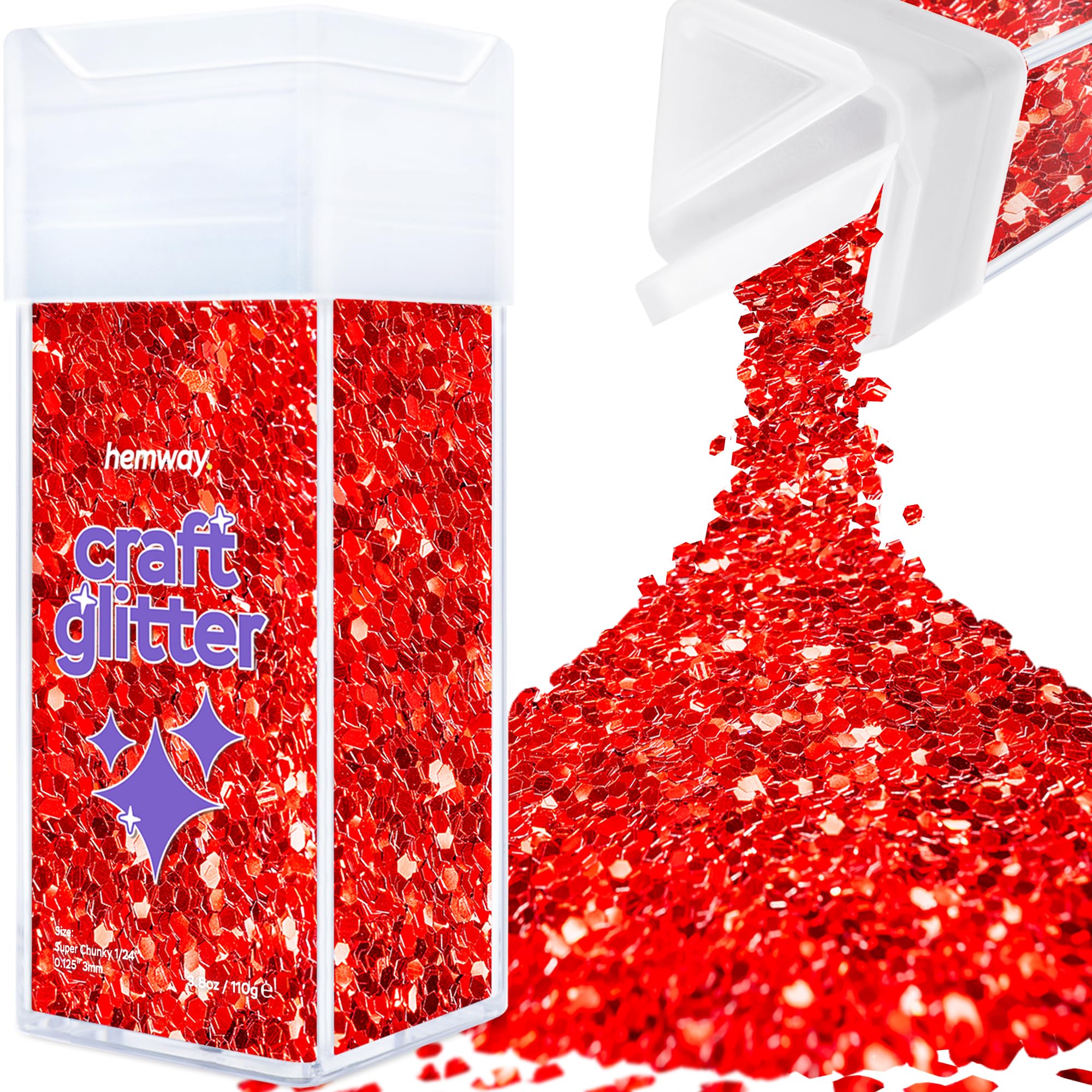 Hemway Glitter Shaker Red 110g Super Chunky, Craft Glitter Shaker for Resin & Epoxy Crafts, Christmas Art Supplies, Nail, Body, Face, Eye, Festival, Crafting, Slime, Sparkle