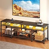 Furologee 63 Inch TV Stand with Power Outlets &amp; LED Lights, Black | Entertainment Center, 4 Tiers Open Shelves, 3 AC &amp; 2 USB, for 65/70 Inch TV, TV Stands for Living Room, Bedroom