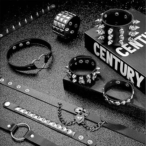 Cunno 13 Pcs Halloween Cool Steampunk Leather Choker Rock Gothic Necklace  Bracelets Set Punk Spike Rivet Cuff
