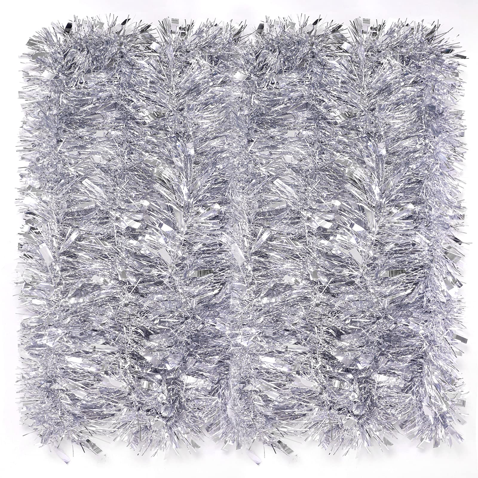 Ponsey Christmas Tinsel Garland, 12M Xmas Chunky Tinsel Garland for Christmas Tree Hanging Supplies For Christmas Party Indoor Outdoor Table Ceiling Decorations(Silver)
