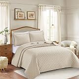 Prime Linens Inspiration Quilted Bedspread King 3 Piece Beige Set