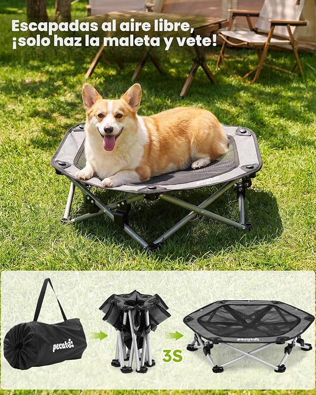 Cama Elevada para Perros Medianos con Manta Refrescante, Sin Montaje, Apto para Gatos y Perros, Plegable para Interior y Camping, Tamaño L, Soporta hasta 60kg, Gris