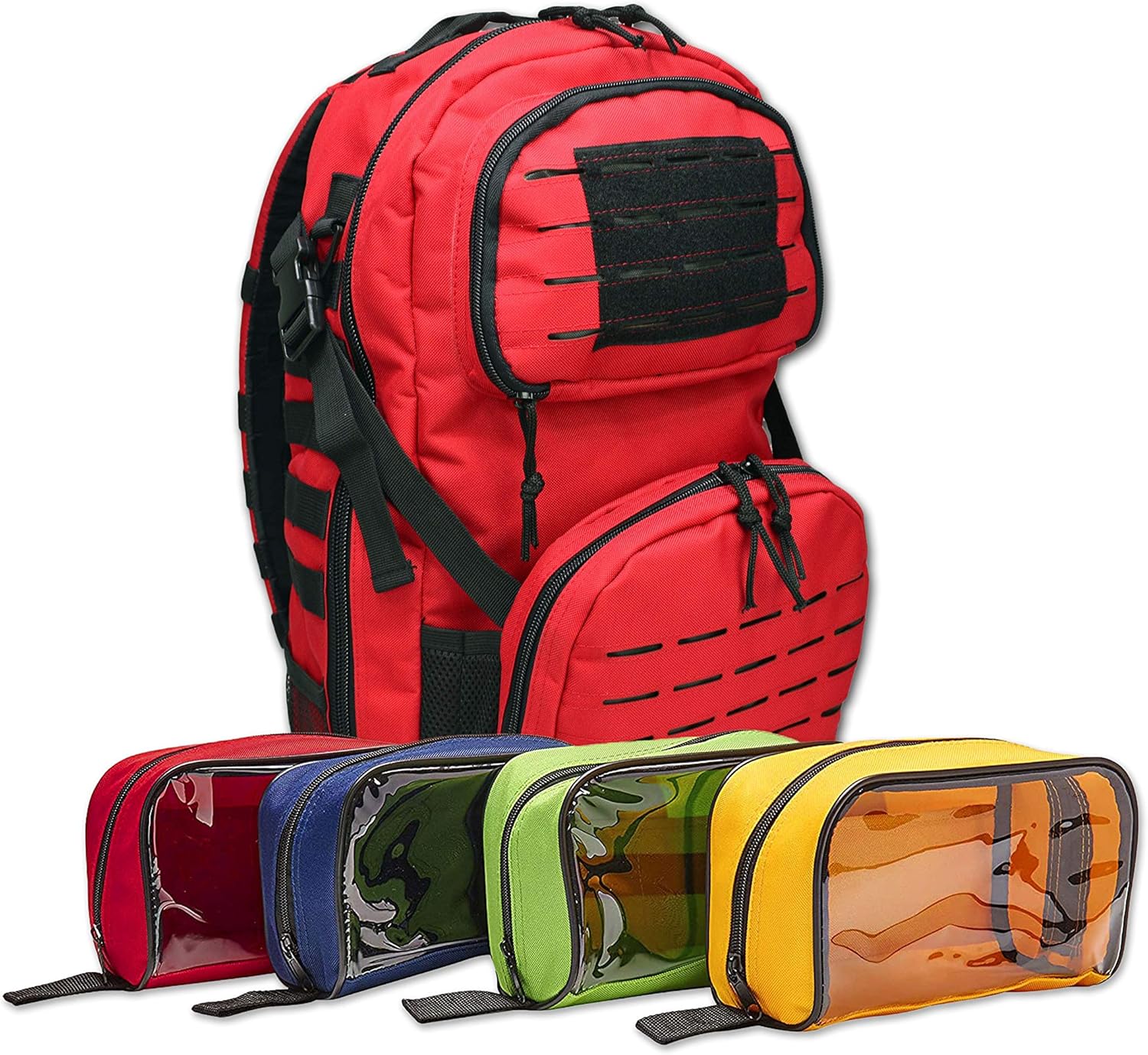 Lightning X Premium Stocked Tactical EMS/EMT Trauma First Aid Responder Medical Kit Backpack (Red w/Hydration Bladder): Health & Personal Care