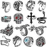 Jstyle 15Pcs Vintage Punk Rings for Men Women Snake Ring Dragon Open Rings Set Knuckle Stacking Ring Boho Finger Rings