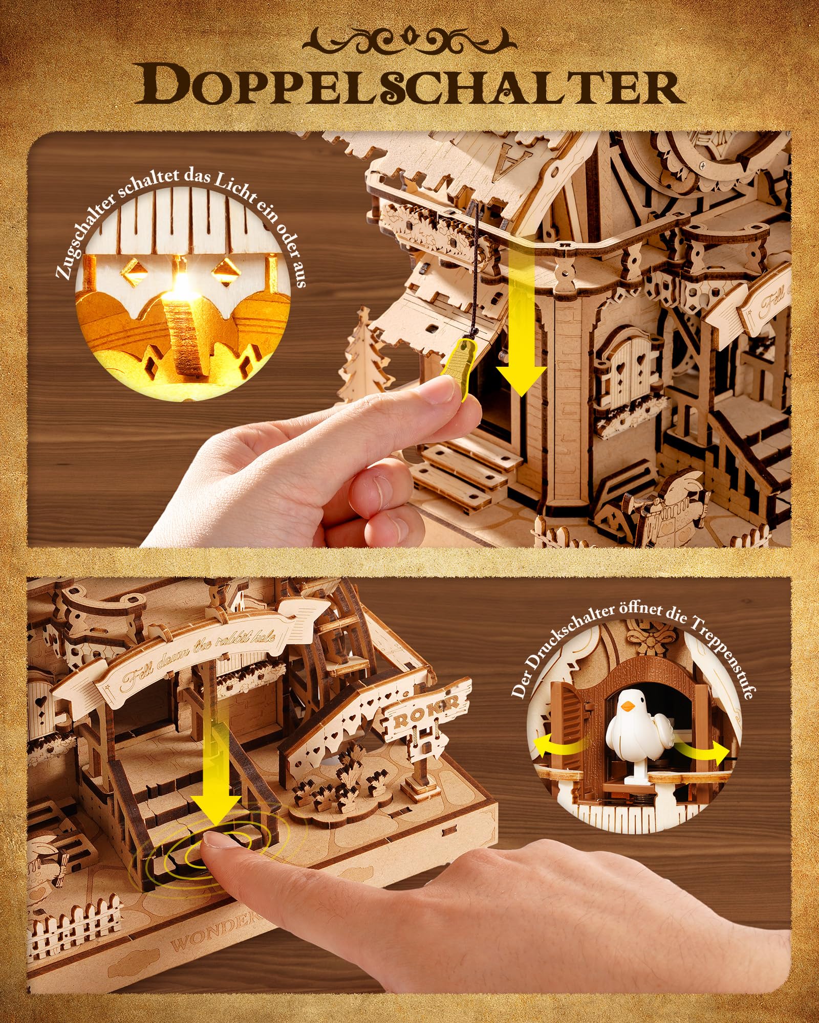 ROKR 3D Puzzle Erwachsene Kuckucksuhr, 3D Holzpuzzle Uhrenmodellbausätze, Geschenke und Dekoration für Erwachsene, Cuckoo Clock Holzfarbe, LC901 4