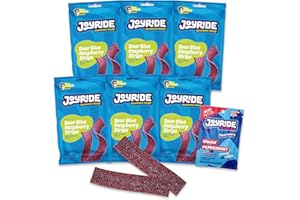 JOYRIDE Blue Raspberry Sour Strips - 3.5 oz 6-Pack Bundle with 2.5oz Glacial Peppermint Gum, Low Sugar, Sour Belt Candy, Dye Free, Low Calorie Snacks, Healthy Candy (7 Items)