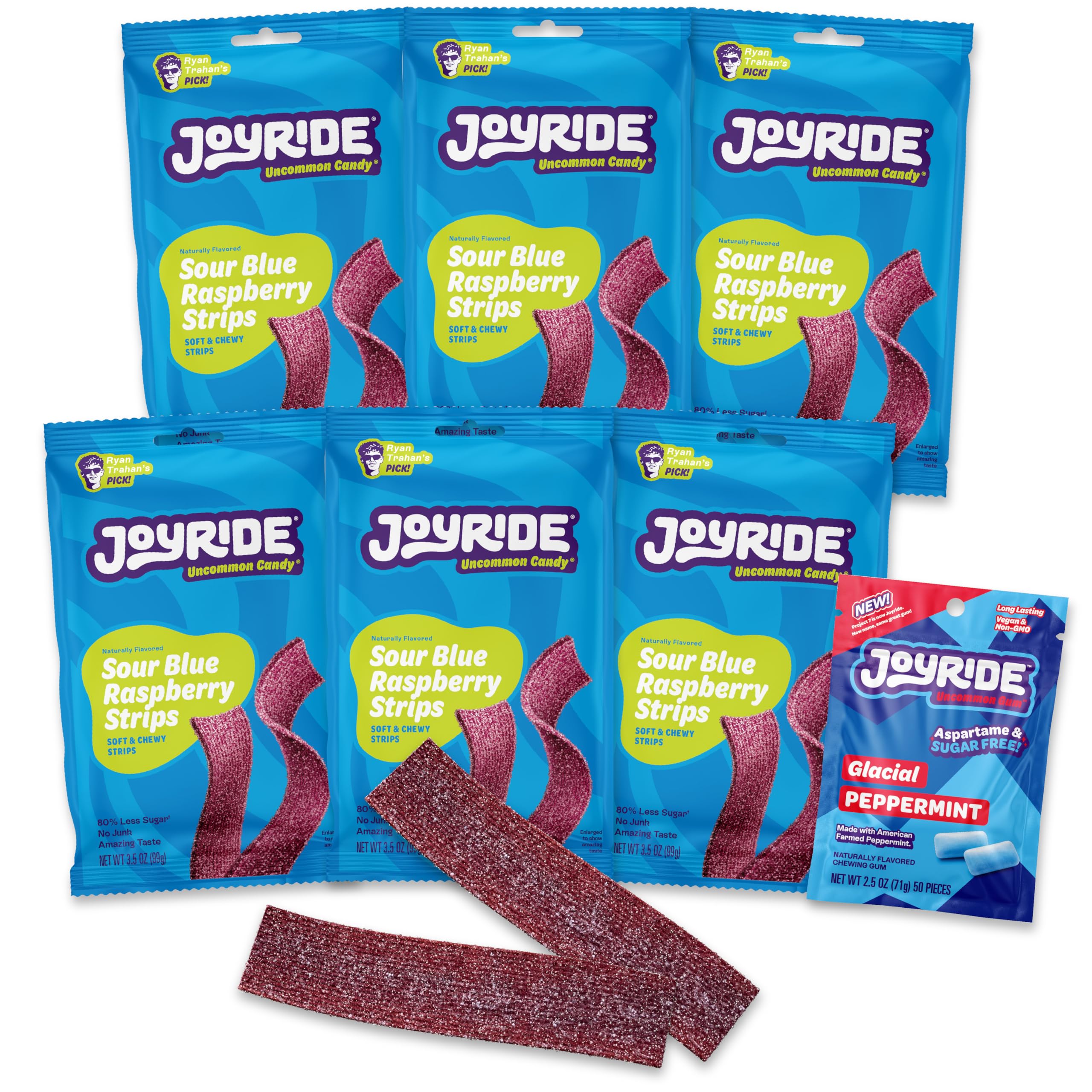 JOYRIDE Blue Raspberry Sour Strips - 3.5 oz 6-Pack