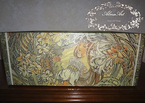 Holzkiste Alfons Mucha Gold XL Truhe Groß 60cm