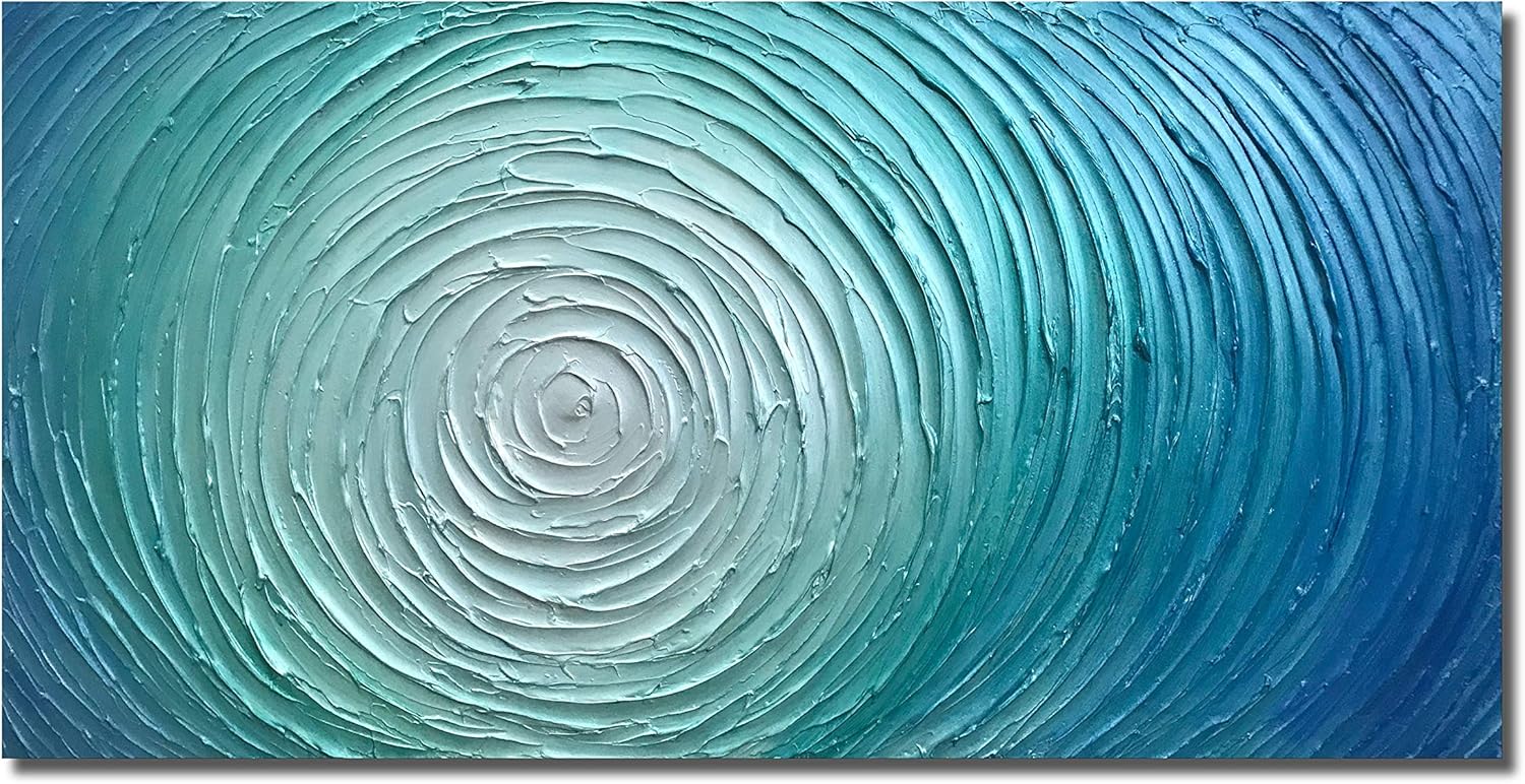 Paintings - Diathou Abstract Canvas Wall Art Oil Painting blue-green abstract art works 100% hand-painted texture decorative oil painting modern home abstract art works 20x40 inch