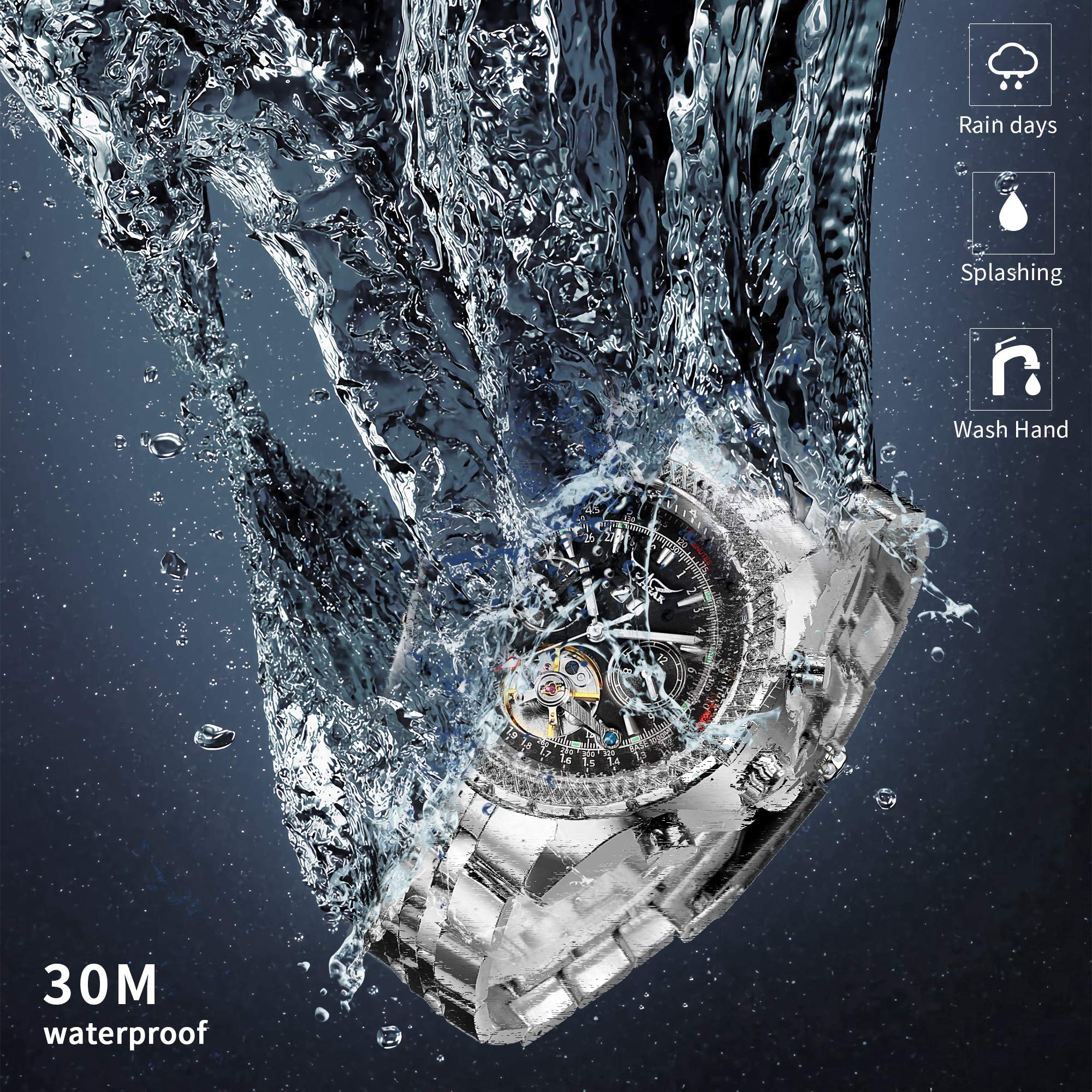 Gute Mens Watches, Mechanical Automatic Stainless Steel Waterproof Watch for Men, Luxury Big Face Multi Functional Tourbillon Calendar Wristwatch