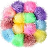 Bememo 14 Pieces Faux Fur Pom Pom Balls for Hats DIY Faux Fur Pompom with Elastic Loop for Hats Shoes Scarves Gloves Scarves Bag Key Chain Charms Accessories (Mix Light Color)