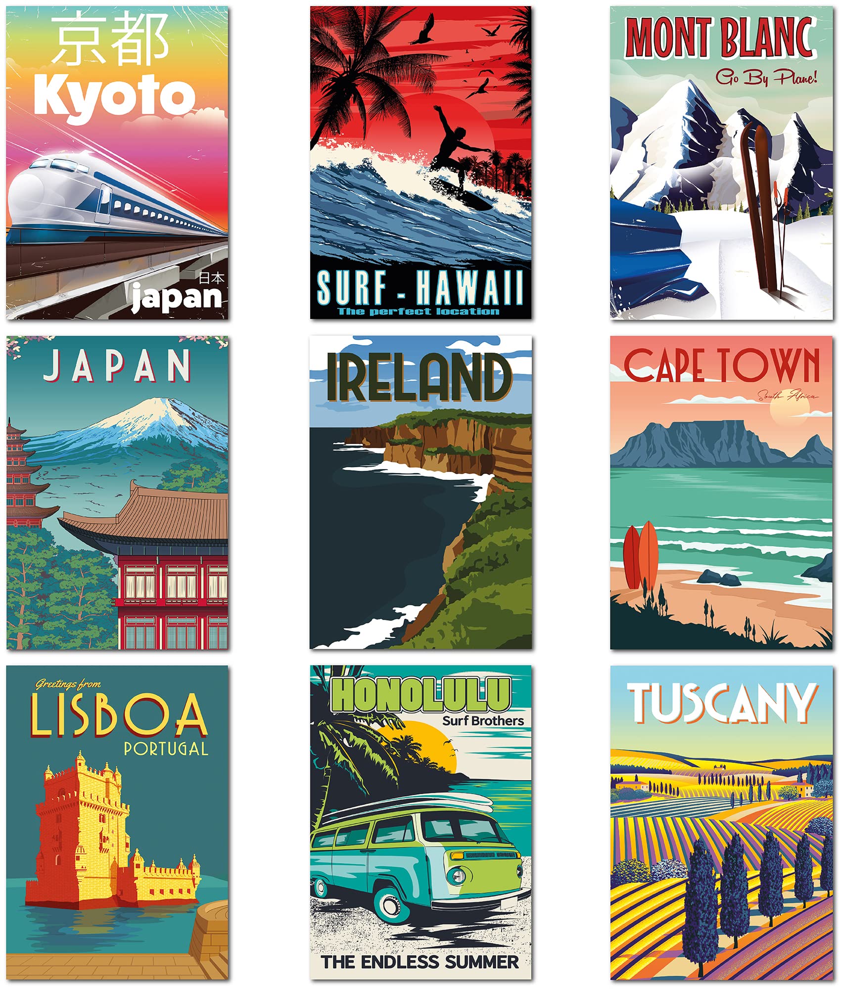 Olivia Samuel 9 x Vintage Travel Posters from A4 Size on thick 350gsm card. Set 3 ** UNFRAMED **