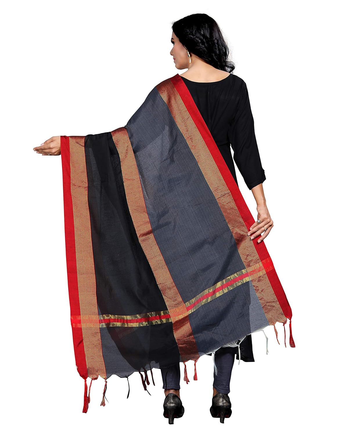 red lady cotton silk dupatta with border