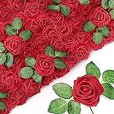 Sherr 250 Pcs Artificial Roses Flowers Bulk Fake Rose with Stem Faux Bridal Flower Centerpiece for Wedding Valentine's Day Christmas Tree Decorations Bridal Shower Party DIY Bouquet(Burgundy)