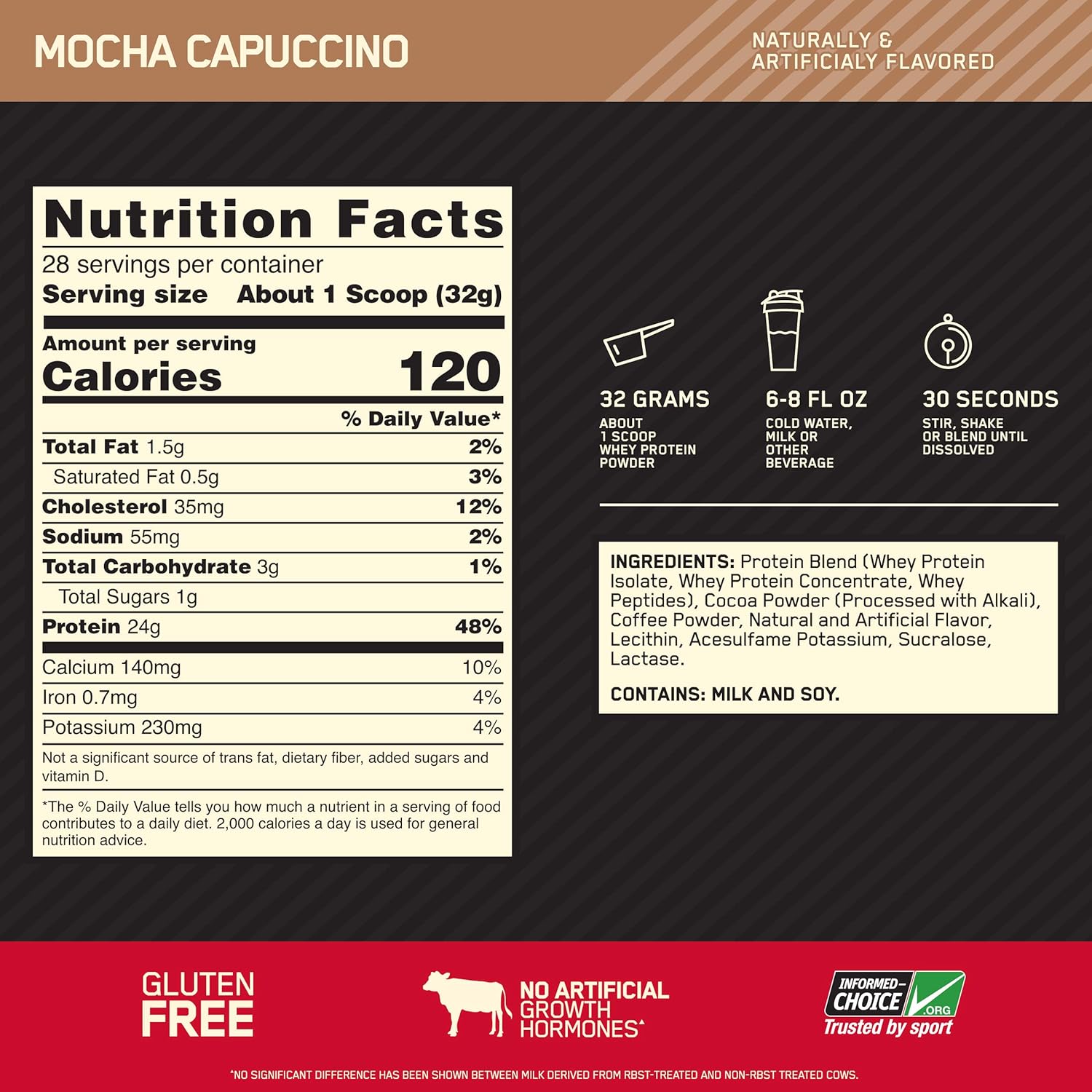 Optimum Nutrition Gold Standard 100% Whey Protein Powder, Mocha Cappuccino, 2 Pound (Packaging May Vary): Health & Personal Care
