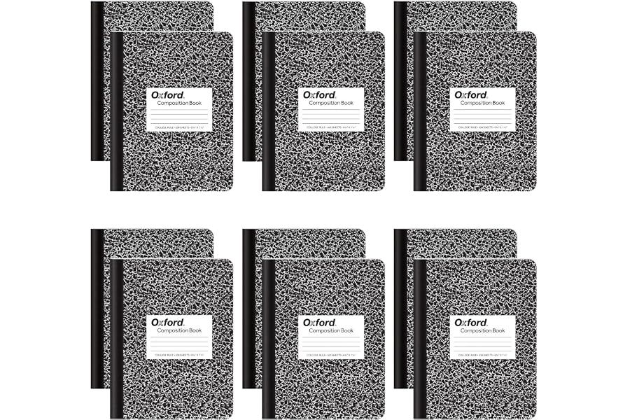 Oxford Composition Notebooks, School Supplies, Notebooks for School, College Ruled Paper, 9-3/4 x 7-1/2 Inches, School Comp Book, Black Marble Covers, 100 Lined Sheets, 12 per Pack (63796)