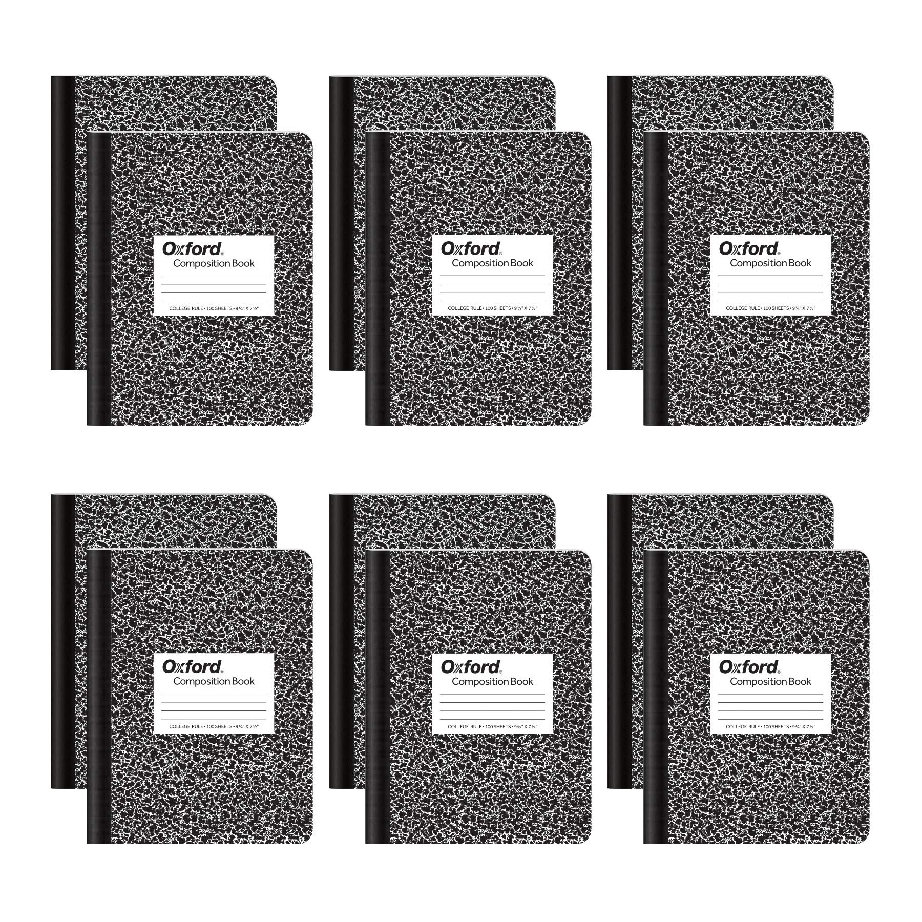 Photo 1 of Oxford Composition Notebooks, School Supplies, Notebooks for School, College Ruled Paper, 9-3/4 x 7-1/2 Inches, School Comp Book, Black Marble Covers, 100 Lined Sheets, 12 per Pack (63796)
