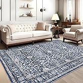 GarveeHome Vintage 5х7 Area Rug, Non Slip Backing Washable Stain Resistant Super Soft Distressed Persian Rug, Ideal for High Traffic Areas in Bedroom, Living Room, Dining Room, Blue