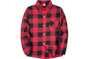 SELINK Girls Long Sleeve Flannel Shirt Kids Buffalo Plaid Button Down Shirt Casual Cute Flannel Blouse Tops