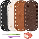 Coitak 4 PCS Bag Bases for Crochet with 2 PCS Crochet Hook, 4 Colors Leather Purse Bottoms for Crocheting, Handmade Purse Making Supplies with Holes for DIY Bag