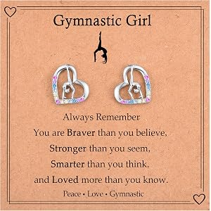 ITESSY Gymnastics Gifts for Girls, Gymnastics Heart Stud Earrings Jewelry Gifts for Gymnast Granddaughter Daughter Niece Sist