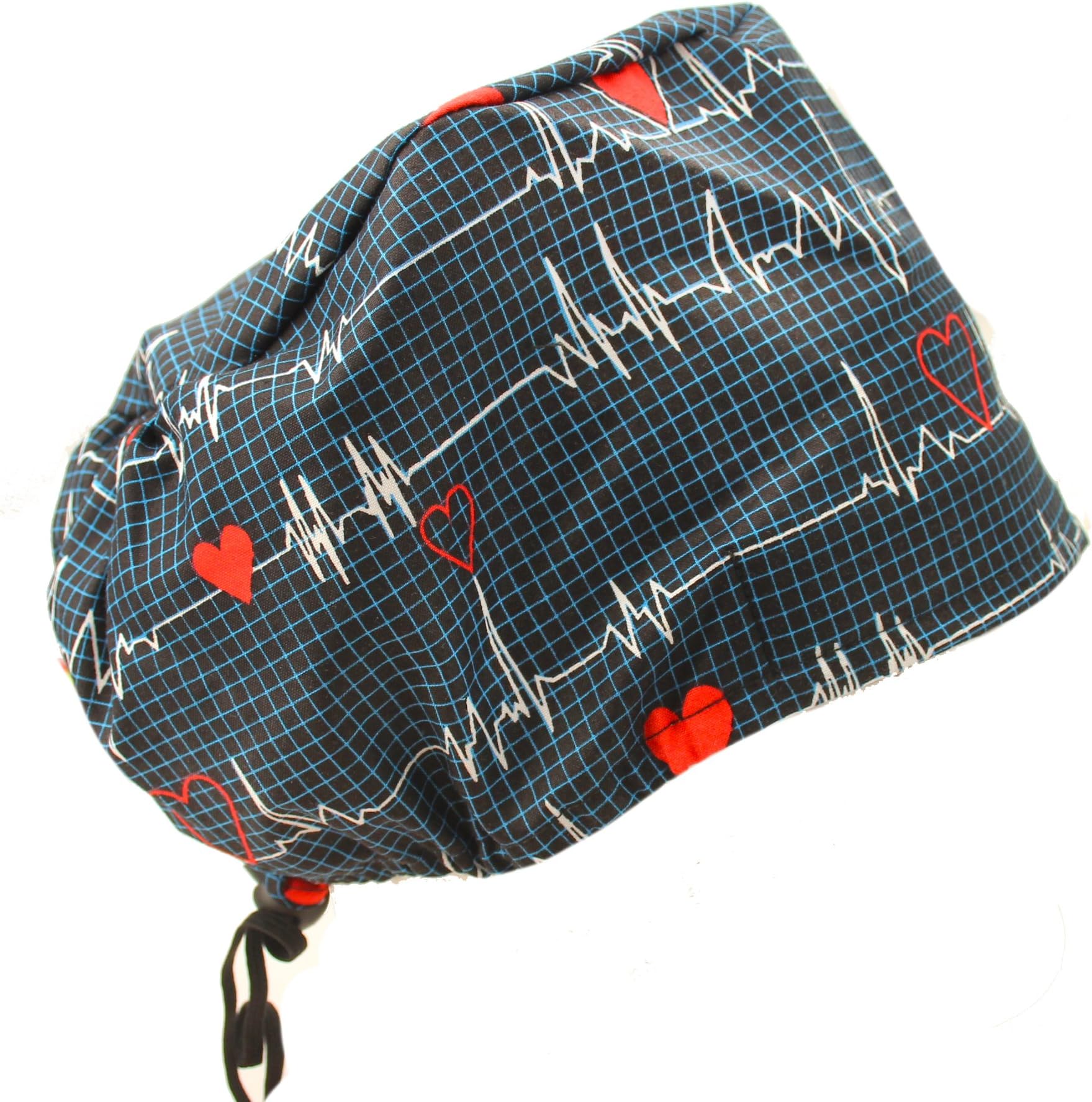 HiphopvilleExtra Room Navy Blue Heart Beat EKG Scrub Cap with Cord Lock