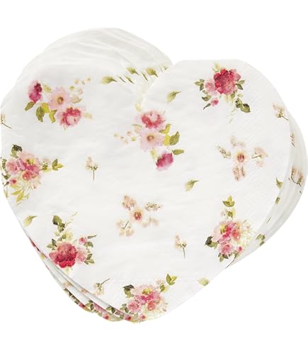 C.R. Gibson Floral Heart Guest Napkins - 16 Count Party Dinner Napkins