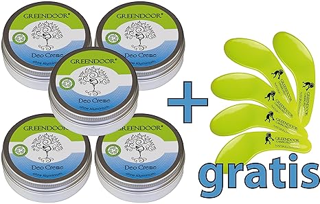 Family Pack Greendoor Deo Creme: 5 x 50ml + 5 Kosmetikspatel gratis - Creme Deodorant ohne Aluminium-Salze, ohne Konservierun