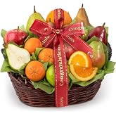 A Gift Inside Congratulations Fresh Fruit Gift Basket &ndash; 15 Piece Gourmet Assortment of Pears, Apples, Citrus, Kiwi &amp; Seasonal Fruit, Hand Packed in Wicker Basket with Congratulations Ribbon, Kosher Certified OU