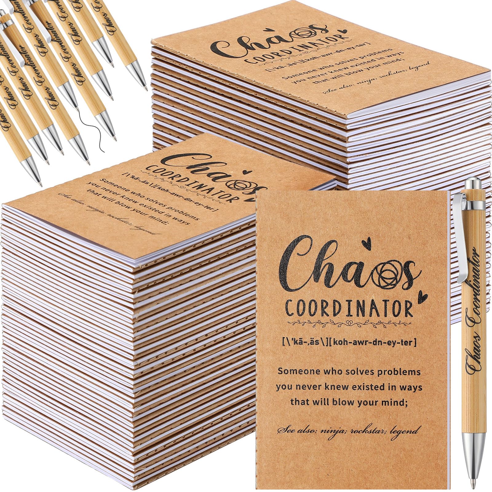 Photo 1 of Sabary 100 Pcs Inspirational Notepads Ballpoint Pens Sets Mini Motivational Pocket Notebooks Journals Bulk teacher appreciation Gifts Inspirational Pens for School Office Supplies(Chaos Coordinator)