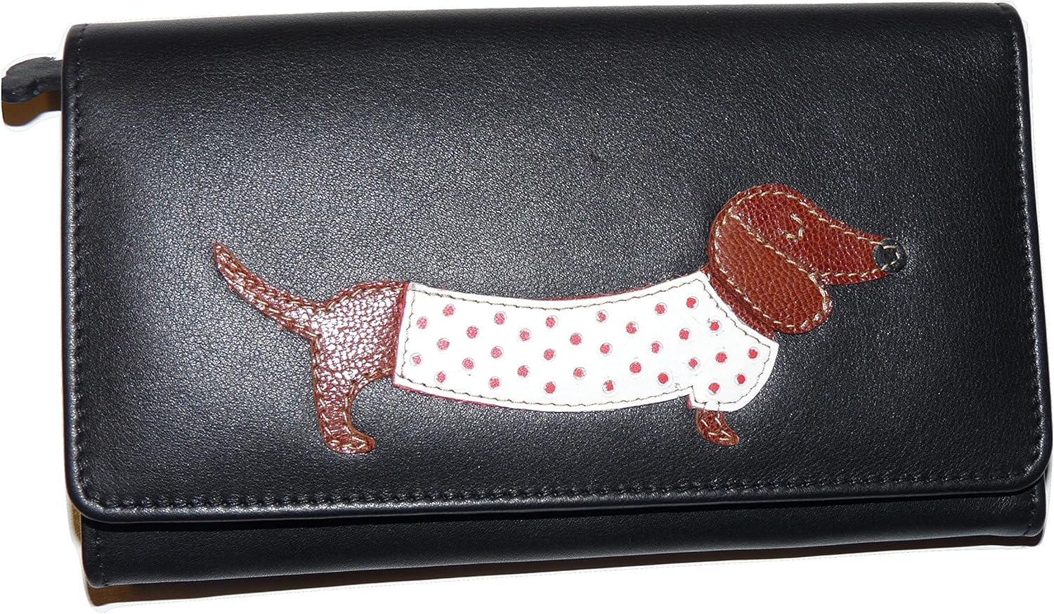Mala Leather Sausage Dog Large Purse, Genuine Soft Leather, Dachshund Design, Black, Zip & Slip Pockets, Style 3304/65 - Image 3