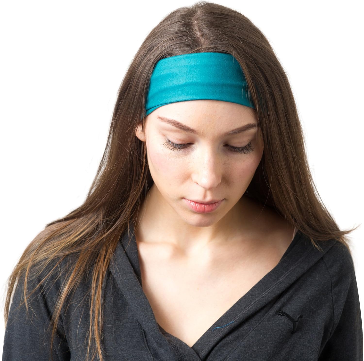 RiptGear Wide Headbands for Women - Workout Headbands for Yoga Running and Gym - Cute Thick Non-Slip Sweatbands - Teal Solid: Sports & Outdoors