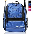 Athletico Youth Baseball Bag - Bat Backpack for Baseball, T-Ball & Softball Equipment & Gear | Holds Bat, Helmet, Glove | Fence Hook