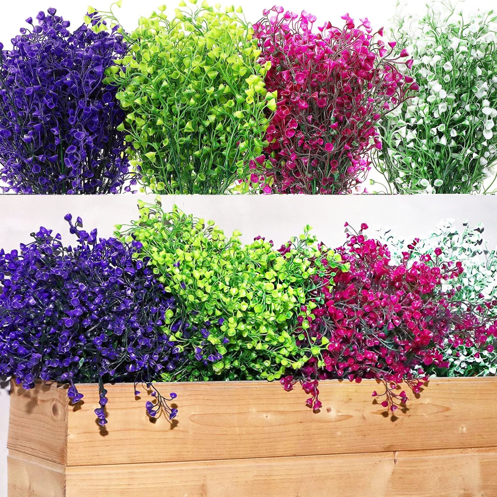 WILLBOND 12 Bundles Spring Artificial Flowers Outdoor Artificial Plant Decor UV Resistant Fake Plastic Flowers Faux Shrubs for Home Garden Porch Hanging Planters Outdoor Summer Decoration(Mix Color)