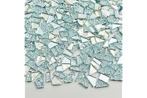 Hengyisha 250g Glass Mosaic Tiles for Crafts, Stained Glass Supplies, Stained Glass Kits for Adults, Stepping Stone Kit, Mixed Silver Colors 0.4 inch Irregular Shapes