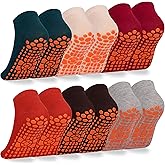 LIFPAU Kids Non Slip Trampoline Socks 6 Pairs, Kids Grip Ankle Socks, Athletic Sock for Boys Girls 2-5/6-9/10-13 Years